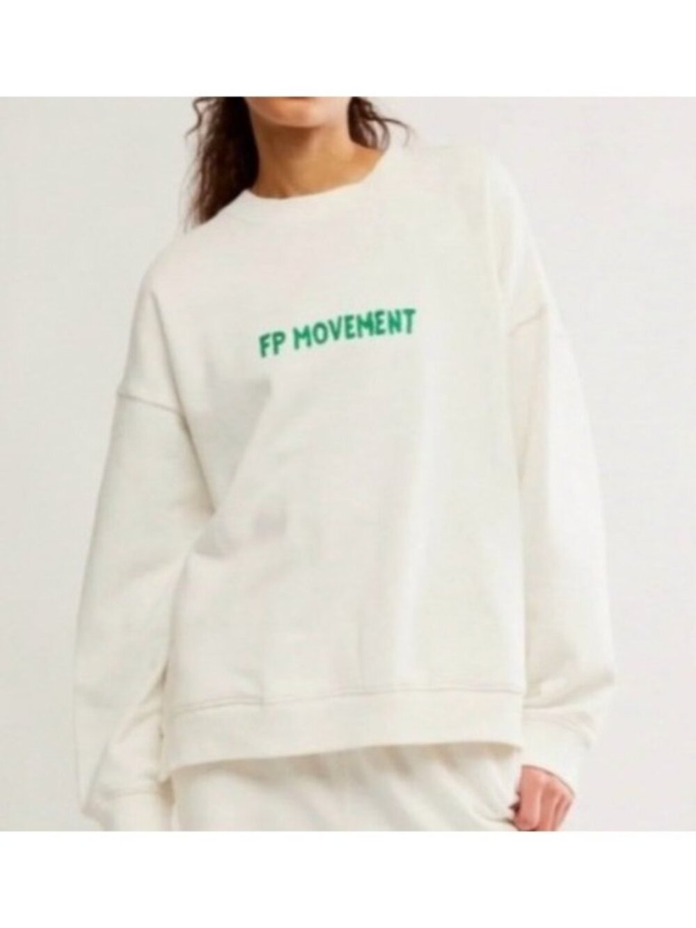 FP Movement Women's Sz Small White Crewneck All Star Embroidered Logo Sweatshirt